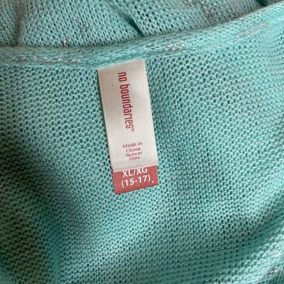 No Boundaries Women's Mint Silver Sparkle Geometric Design Sheer Sweater 15/17 - Picture 5 of 7